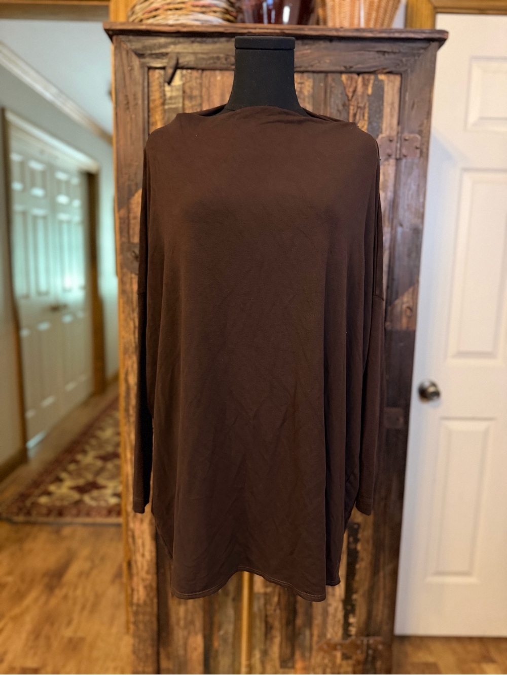 Bryn Walker Women Brown Oversized Tunic Top Dolman Sleeve Lagenlook USA Rayon